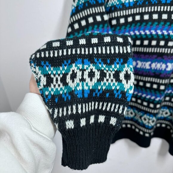 Vintage Geometric Grandpa Sweater Teal White Black Geometric Eclectic Size Large - Picture 4 of 7